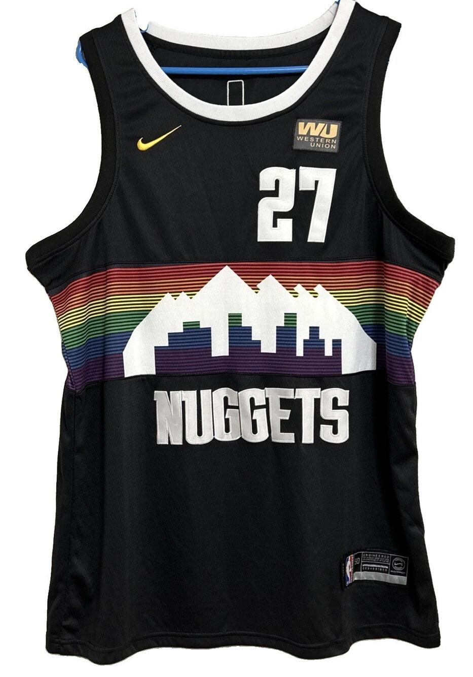 Jamal Murray #27 Denver Nuggets Nike Swingman WU Rainbow Skyline Jersey Sz 50